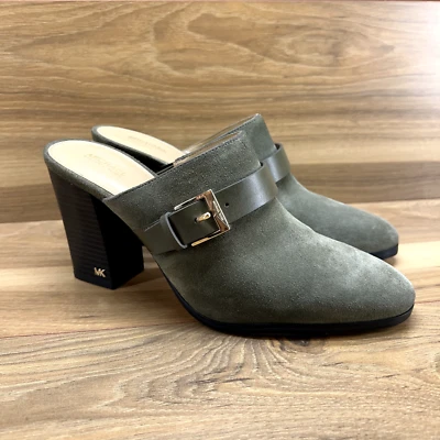 Michael Kors Womens Size 10 M Heel Mules Olive Suede Block Heel Buckle - Image 1 of 4