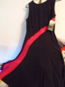 Lauren Ralph Lauren Dress Womens 8 Fit Flare Sleeveless Black +bright Red New - Picture 1 of 7