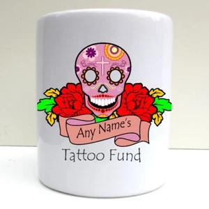 PERSONALISIERTER SCHÄDELSTIL TATTOO-FONDSDRUCK KERAMIK GELDBOX SPARTOPF - Bild 1 von 4