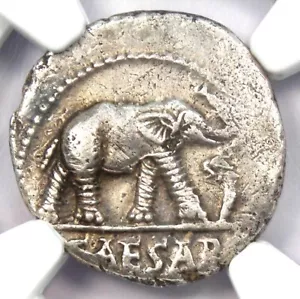 Julius Caesar AR Denarius Silver Elephant Roman Coin 49 BC - NGC Choice XF (EF) - Picture 1 of 5