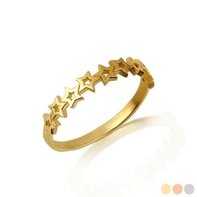 Gold Celestial Open Star Cluster Band Ring (Available in Yellow/Rose/White Gold) - Image 1 of 4