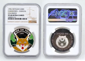 VIETNAM 100 Dong 1996 Silver NGC PF68UC 'Caracal' - Picture 1 of 3