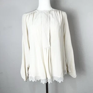 Blusa Top Zadig & Voltaire 100% Seda Crema Encaje Borde Botón Delantero Talla Mediana - Imagen 1 de 14