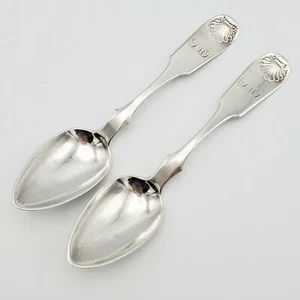 2 Fiddle Shell Coin Silver Teaspoons R & W Wilson, Philadelphia PA - Picture 1 of 4