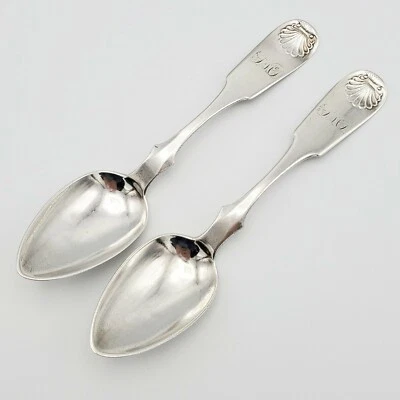 2 Fiddle Shell Coin Silver Teaspoons R & W Wilson, Philadelphia PA - Image 1 of 4