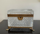 Vintage Large French Baccarat Cut Glass Ormolu Bronze Casket Box