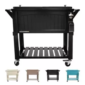 PERMASTEEL 80 Qt. Furniture Style Rolling Patio Cooler 110 Cans Capacity Black - Picture 1 of 3
