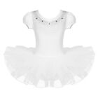 Kids Girls Short Sleeve Sparkle Dance Ballet Leotard Tutu Dress Stage Dancewear