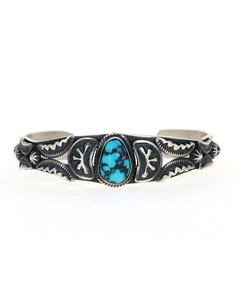 Natural Cloud Mountain Turquoise Bracelet By Navajo Artist Gilbert Tom - Picture 1 of 5