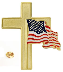 Pack of 3 USA Waving Flag Gold Cross 1.9 cm x 2.22 cm Hat Cap Lapel Pin - Picture 1 of 2