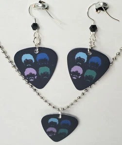 The Beatles Silouette Rock Band Guitar Pick Earrings & Ball Chain Necklace Set - Picture 1 of 9