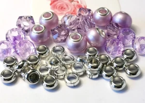 40 Faceted /lilac Glass Pearl beads 13/15mm (20) &Donut alloy spacers-Large hole - Picture 1 of 4