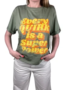 Every Quirk is a Super Power Vintage Women's Sage Green Relaxed Fit Tee UK12 NEW - Picture 1 of 7