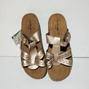 Flexus Womens Sandals Spring Step Anatomic Metallic Gold Leather Italy 9.5 - Picture 1 of 7