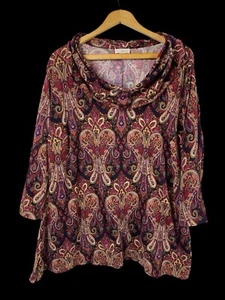 Roz & Ali Sweater Knit Top Tunic Cowl Neck Paisley Floral Romantic Boho Size 3X - Picture 1 of 12