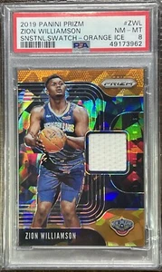 2019 ZION WILLIAMSON PANINI PRIZM SENSATIONAL ROOKIE ORANGE ICE JERSEY PSA 8 - Picture 1 of 2