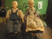 Vntg Doll-House Grandma and Grandpa-Bendable w Iron Rocking Chairs-Rare- German?
