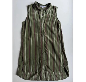 ELIZABETH AND JAMES Tunic Silk Shirt Dress Womens Green Stripe Sleeveless Collar - Picture 1 of 13