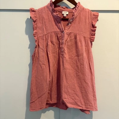 Camiseta sin mangas J Crew Top para mujer XL rosa algodón gasa volantes ribete costero Foto 1 de 4