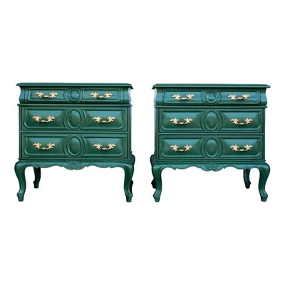 Pair of French Provincial Green Nightstands, Nightstands, Pair of Nightstands - Image 1 of 4