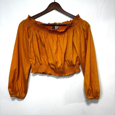 Разделенный H & M укороченный верхний крестьянский стиль богемное горчица желтый блузка женская рубашка Y2K S - Изображение 1 из 4