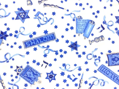 Tela SHALOM vintage Cranston Print Works blanco azul plata 100 % algodón 12 yardas Foto 1 de 4