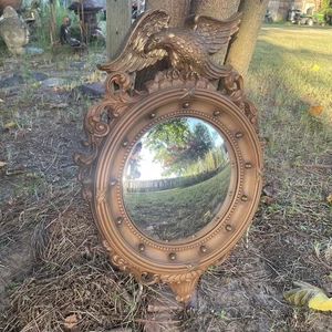 SYROCO Eagle Bullseye Mirror 4007 Federal Convex 21"x15" Gold Tone Americana MCM - Picture 1 of 16