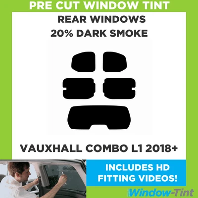 For Vauxhall Combo L1 2018+ Pre Cut Window Tint Rear 20% Dark Smoke Film - Image 1 of 4