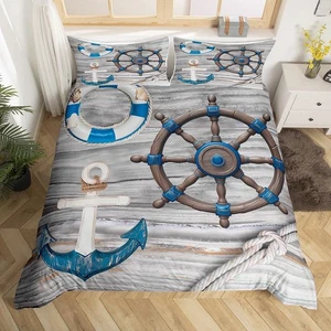 Maritimes Thema Bettbezug Queen Size, 3D Holz Anker Ruder Bettbezug... - Bild 1 von 5