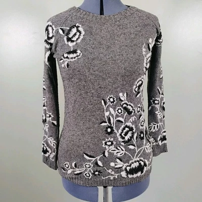 Anthropologie Sleeping On Snow Embroidered Floral Sweater Wool Alpaca Size Xs - Image 1 of 4