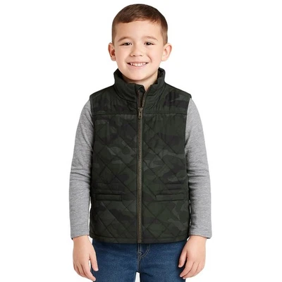 Chaleco acolchado camuflado Crewcuts para niños talla 6-7 verde gris bolsillos con cremallera completa informal Foto 1 de 4