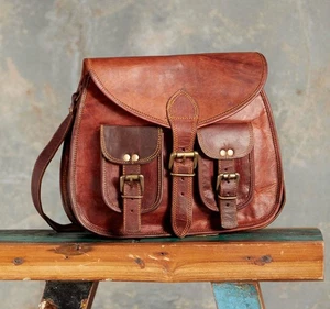 Borsa donna stile fatta a mano vintage pelle vera tracolla marrone tracolla - Foto 1 di 8