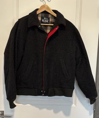 Vintage Woolrich Men's Charcoal Grey & Red Wool Bomber style Jacket.  - Image 1 of 4