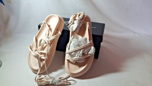 "NASTY GAL".. BEIGE CHUNKY SOLE..FAUX SUEDE..SKINNY STRAP SANDALS SIZE 6.BNIB - Picture 1 of 4