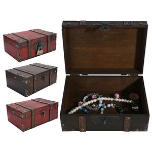 Vintage Wooden Storage Box Decorative Treasure Jewelry Chest With Lock Home L2S - Picture 1 of 25