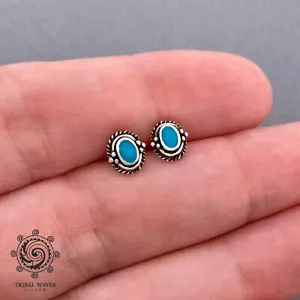 Aretes de plata esterlina turquesa azul 925 simulados, ovalados 6 mm, EE. UU. - Imagen 1 de 6