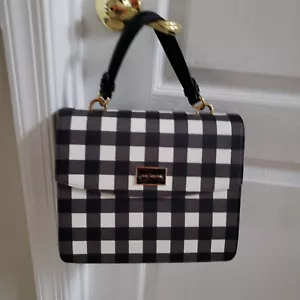 ST.JOHN BLACK/WHITE/BROWN LEATHER/FABRIC HANDBAG - Picture 1 of 12