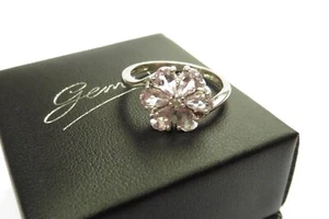 Very Pretty Gems TV 9ct White Gold Pink Topaz & Diamond Ring ~ Size N ~ With COA - Picture 1 of 7
