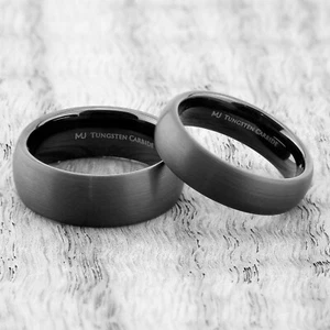 Anillo de banda de boda con diseño de media cúpula de carburo de tungsteno negro de 6 mm u 8 mm - Imagen 1 de 12