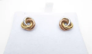 9ct Gold Knot Earrings Stud Yellow Rose & White Butterfly 10mm with gift box - Picture 1 of 6