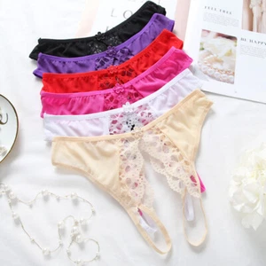 Damen-Tanga Höschen Dessous Unterwäsche Offener Schritt T-Rücken Sexy > - Bild 1 von 30