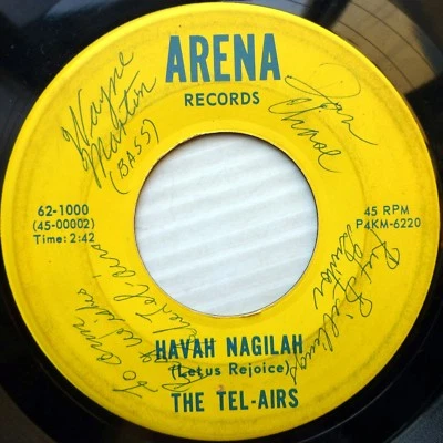 THE TEL-AIRS Jewish pop vocal AUTOGRAPHED 45 HAVAH NAGILAH b/w A NEW DAY F1006 - Image 1 of 4