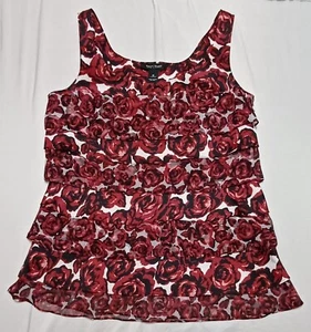 White House Black Market Sleeveless Blouse Rose Floral Tank Top Women's Size Med - Picture 1 of 14