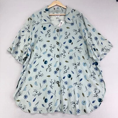 Abby Renee Linen Blouse Womens 3X Blue Floral NWT Button Up - Image 1 of 4