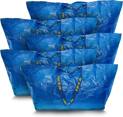 Ikea FRAKTA Storage Bag Blue Heavy Duty Strong Large Bag 55x37x35 CM, 71L 5 Pack - Image 1 of 4