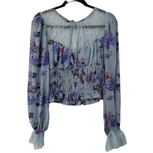 Camicetta Free People Daphne blu argento taglia combinata LG NUOVA CON ETICHETTE - Foto 1 di 12