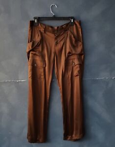Vintage Joie Chocolate Brown Silk Satin Cargo Pants 30