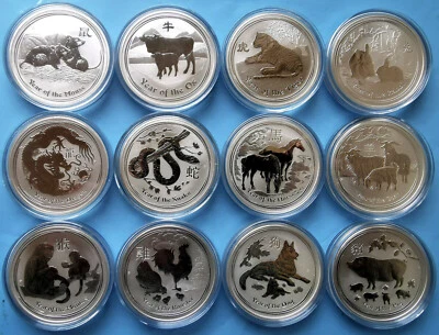 1oz Lunar II 2008 - 2019 Maus Ochse Tiger Hase Drache Schlange Pferd Ziege Affe  - Bild 1 von 2