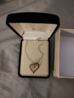 Black Diamond Gold Heart Necklace With Sterling Silver Chain  - Image 1 of 2