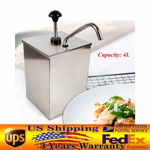 4L Sauce Dispenser Condiment Soy Ketchup Mustard Dispenser Pump Bucket Stainless - Picture 1 of 19